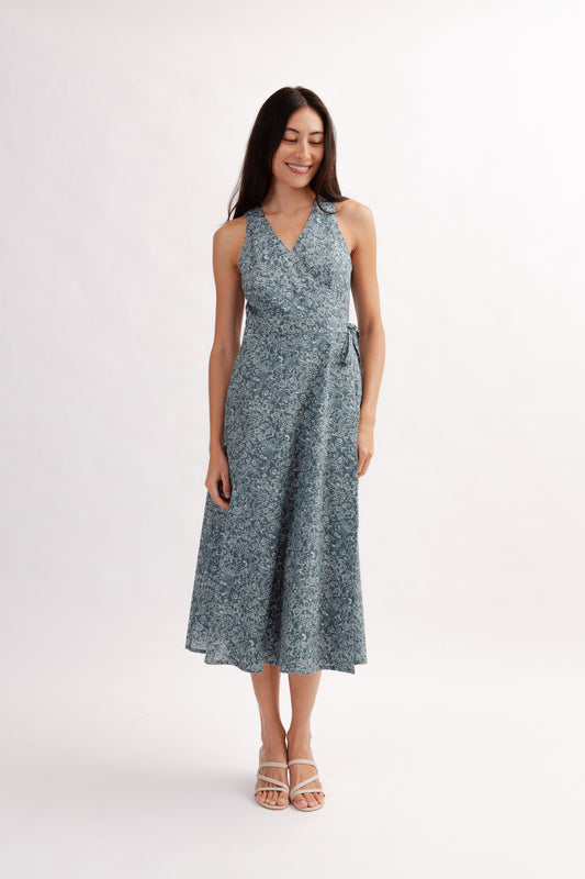 Poolhouse Wrap Dress in Print - Ocean