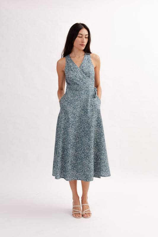 Poolhouse Wrap Dress in Print - Ocean