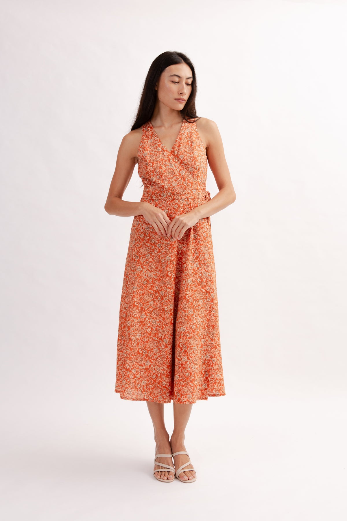 Poolhouse Wrap Dress in Print - Burnt Orange