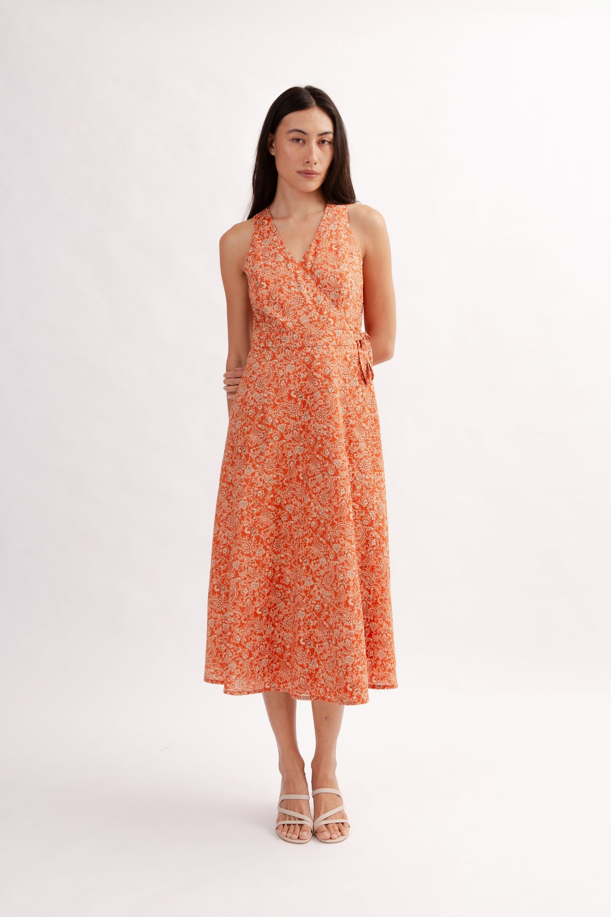 Poolhouse Wrap Dress in Print - Burnt Orange