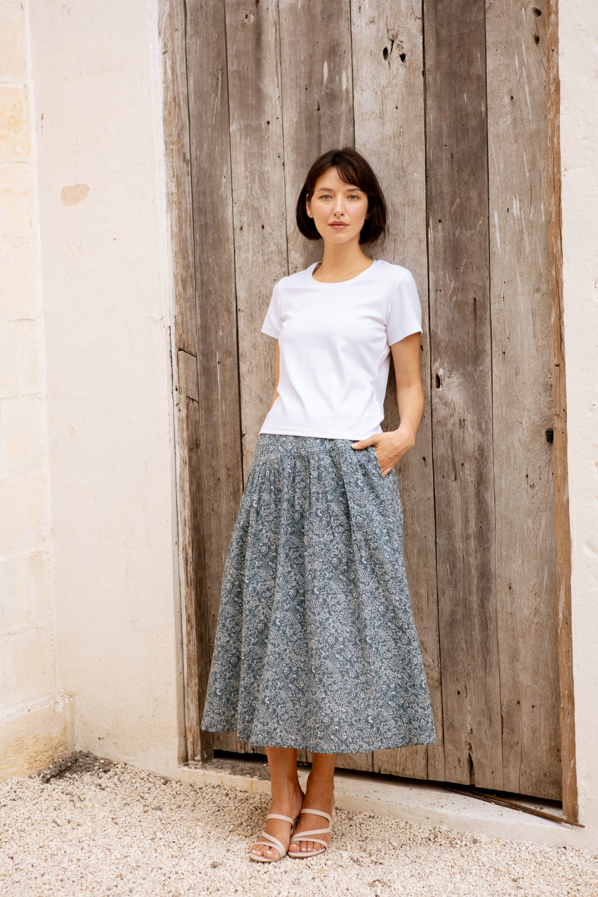 Asymmetrical Tea Skirt in Print - Ocean