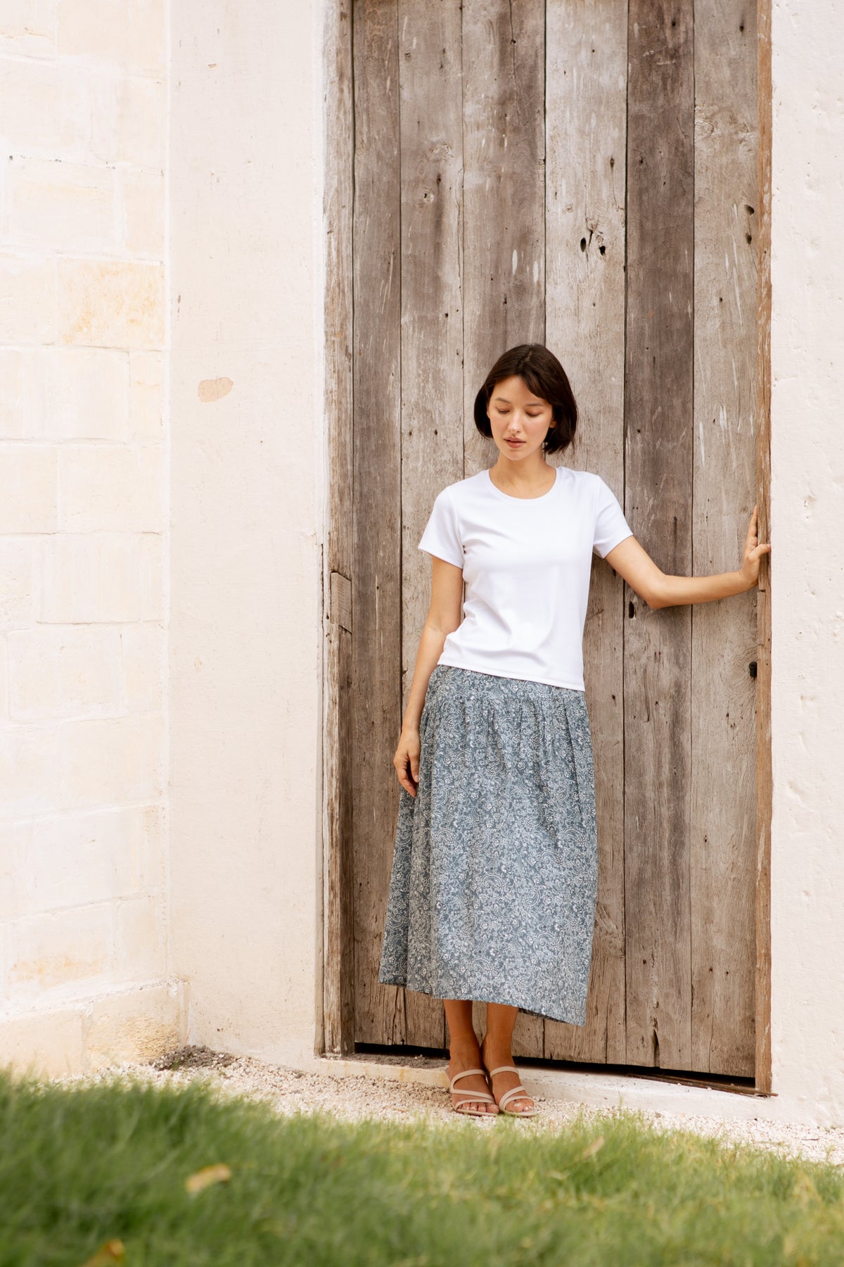 Asymmetrical Tea Skirt in Print - Ocean