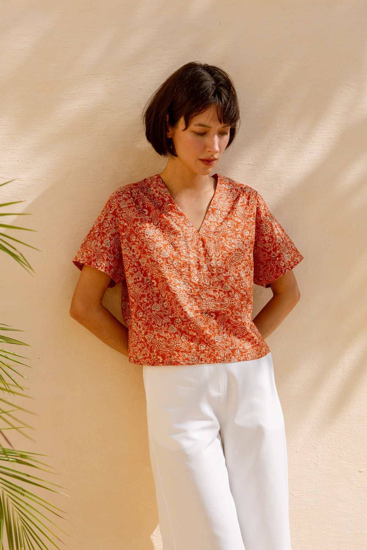 Weekend Boxy Blouse in Print - Burnt Orange