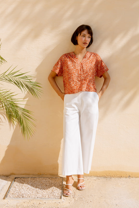 Weekend Boxy Blouse in Print - Burnt Orange