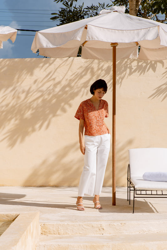 Weekend Boxy Blouse in Print - Burnt Orange