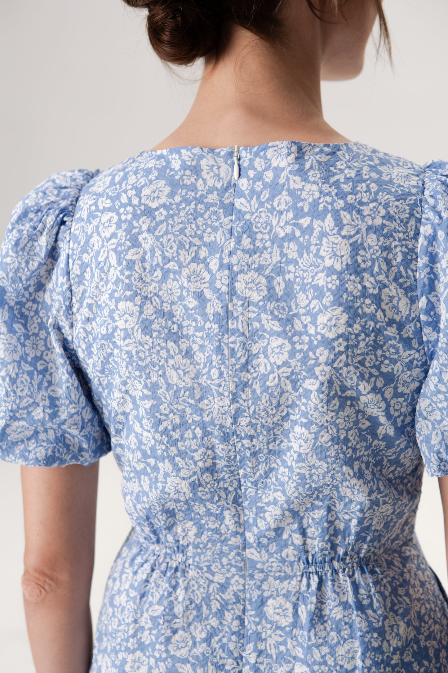 Puff Sleeved A-Line Tea Dress - Soft Blue