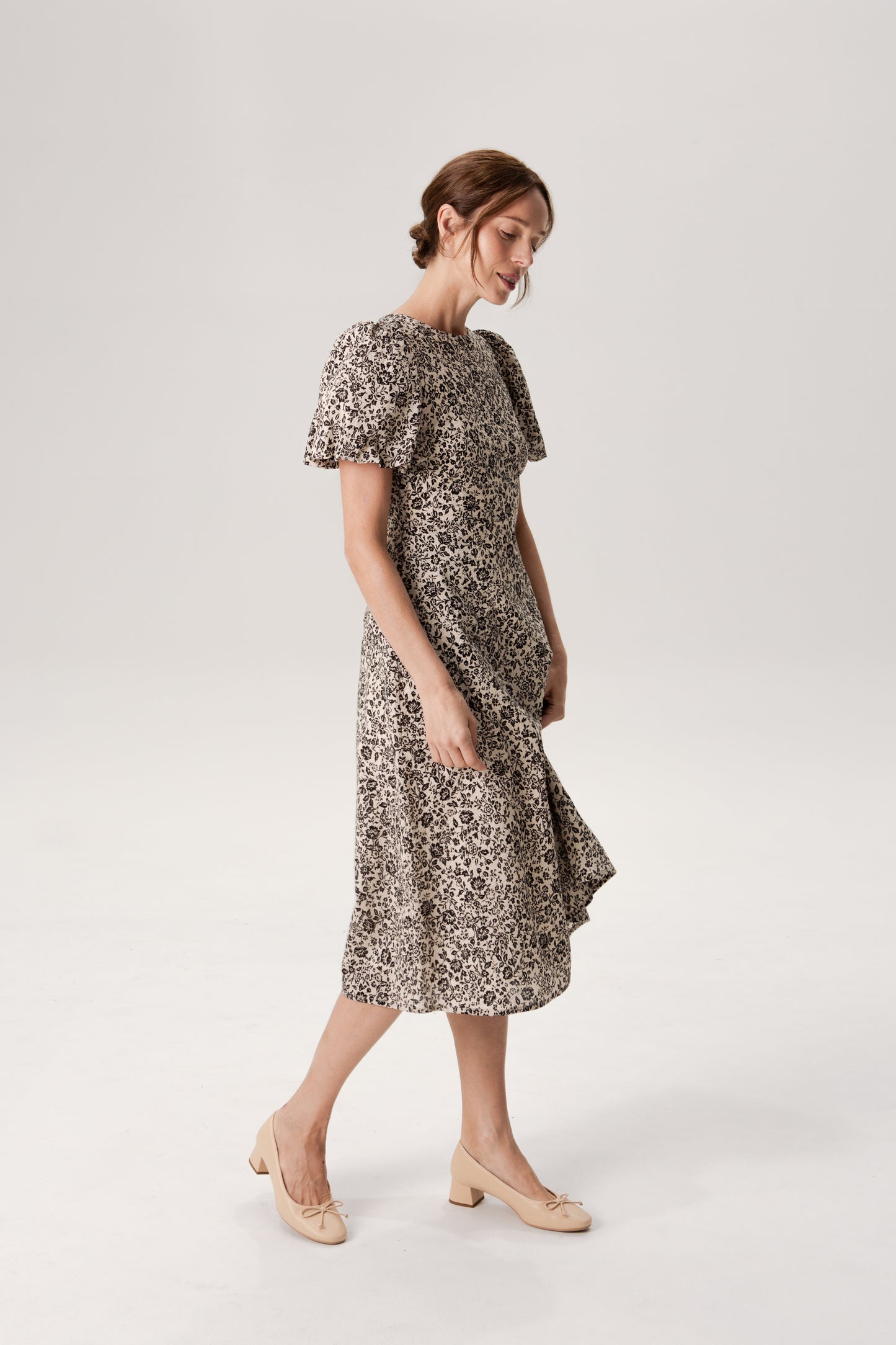Puff Sleeved A-Line Tea Dress - Ink