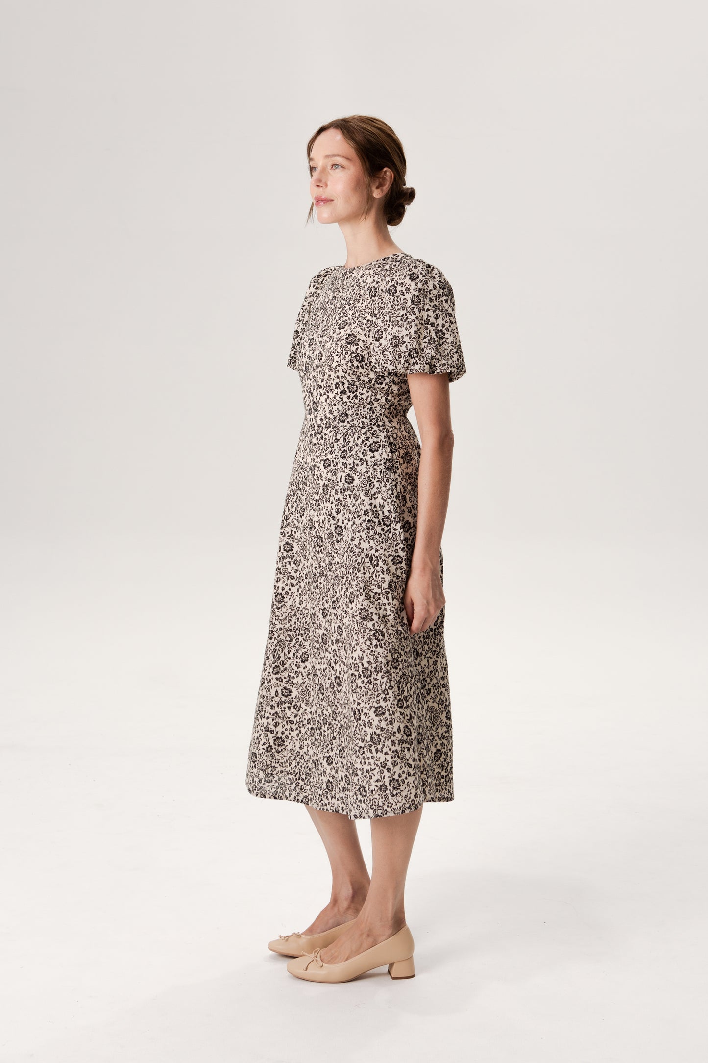 Puff Sleeved A-Line Tea Dress - Ink