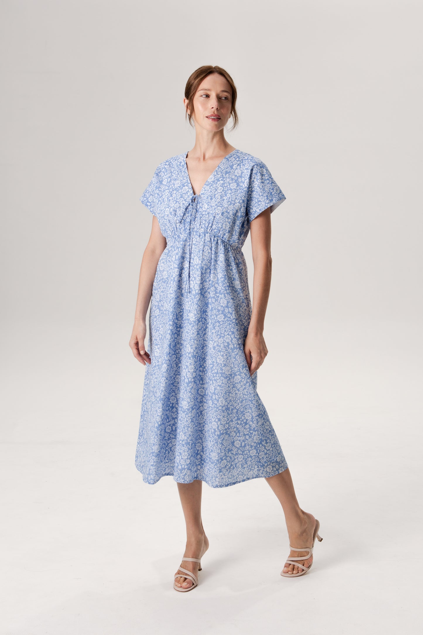 Relaxed Tie-Front Midi Dress - Soft Blue