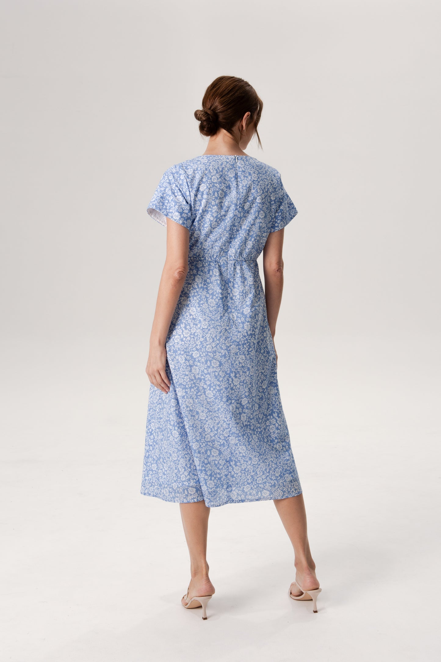 Relaxed Tie-Front Midi Dress - Soft Blue