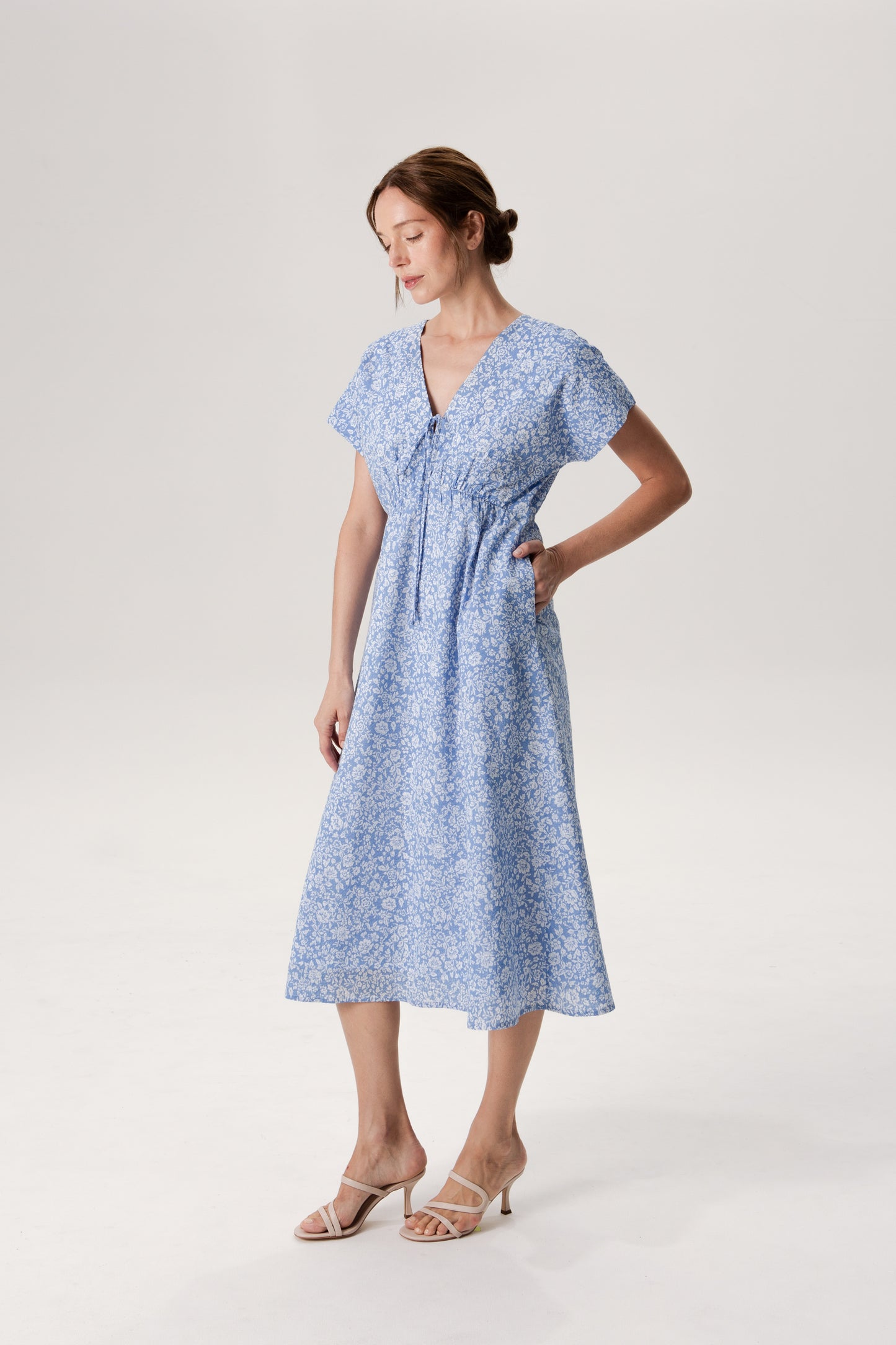 Relaxed Tie-Front Midi Dress - Soft Blue