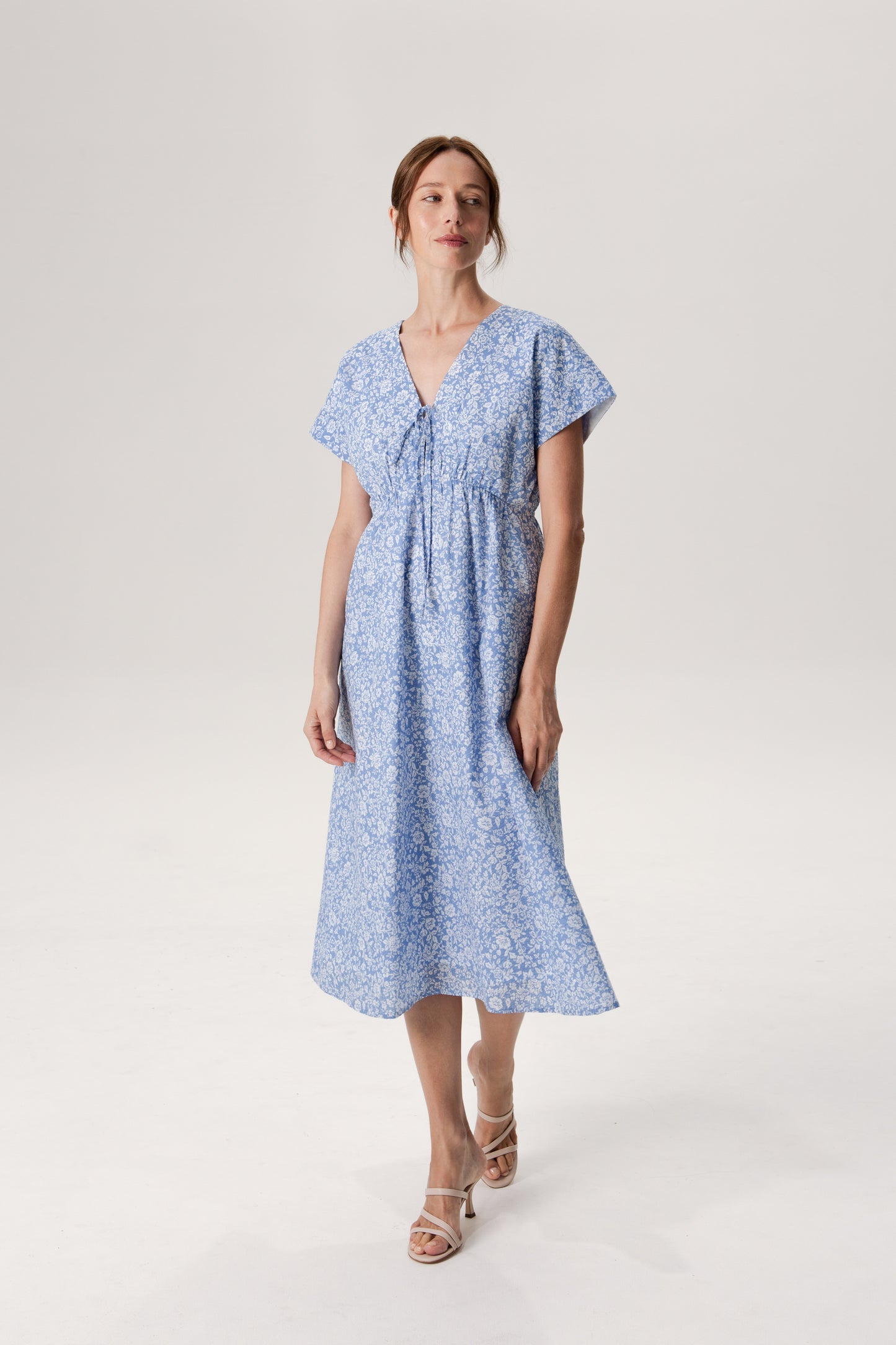 Relaxed Tie-Front Midi Dress - Soft Blue