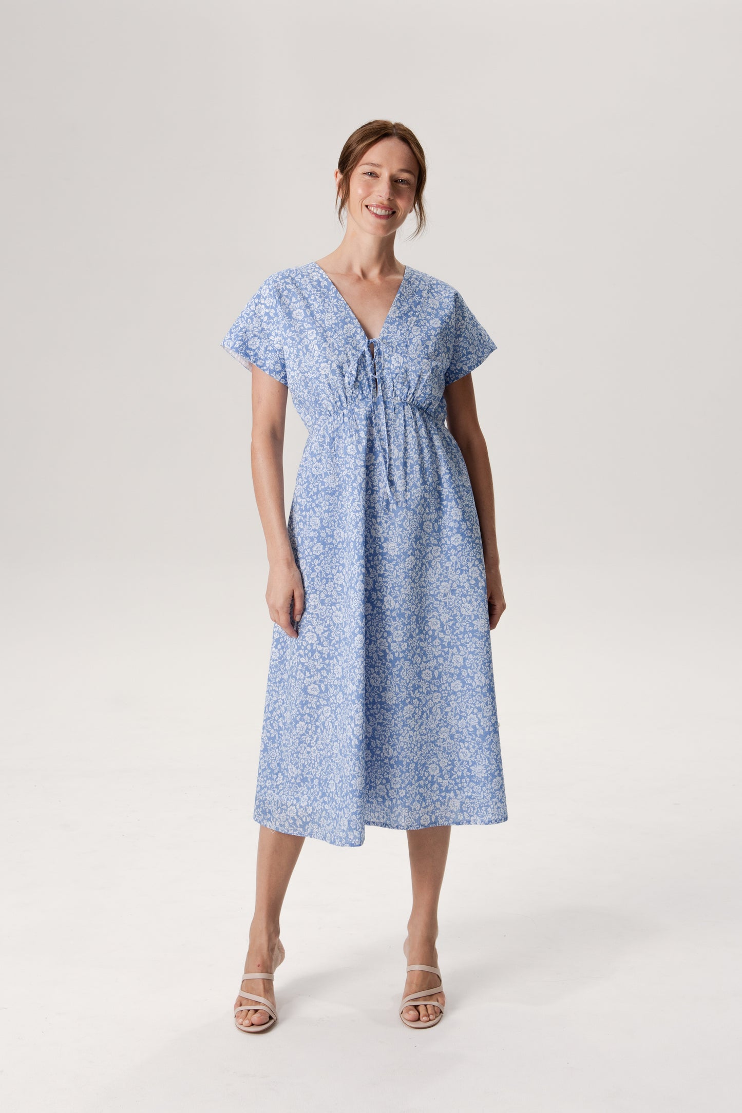 Relaxed Tie-Front Midi Dress - Soft Blue