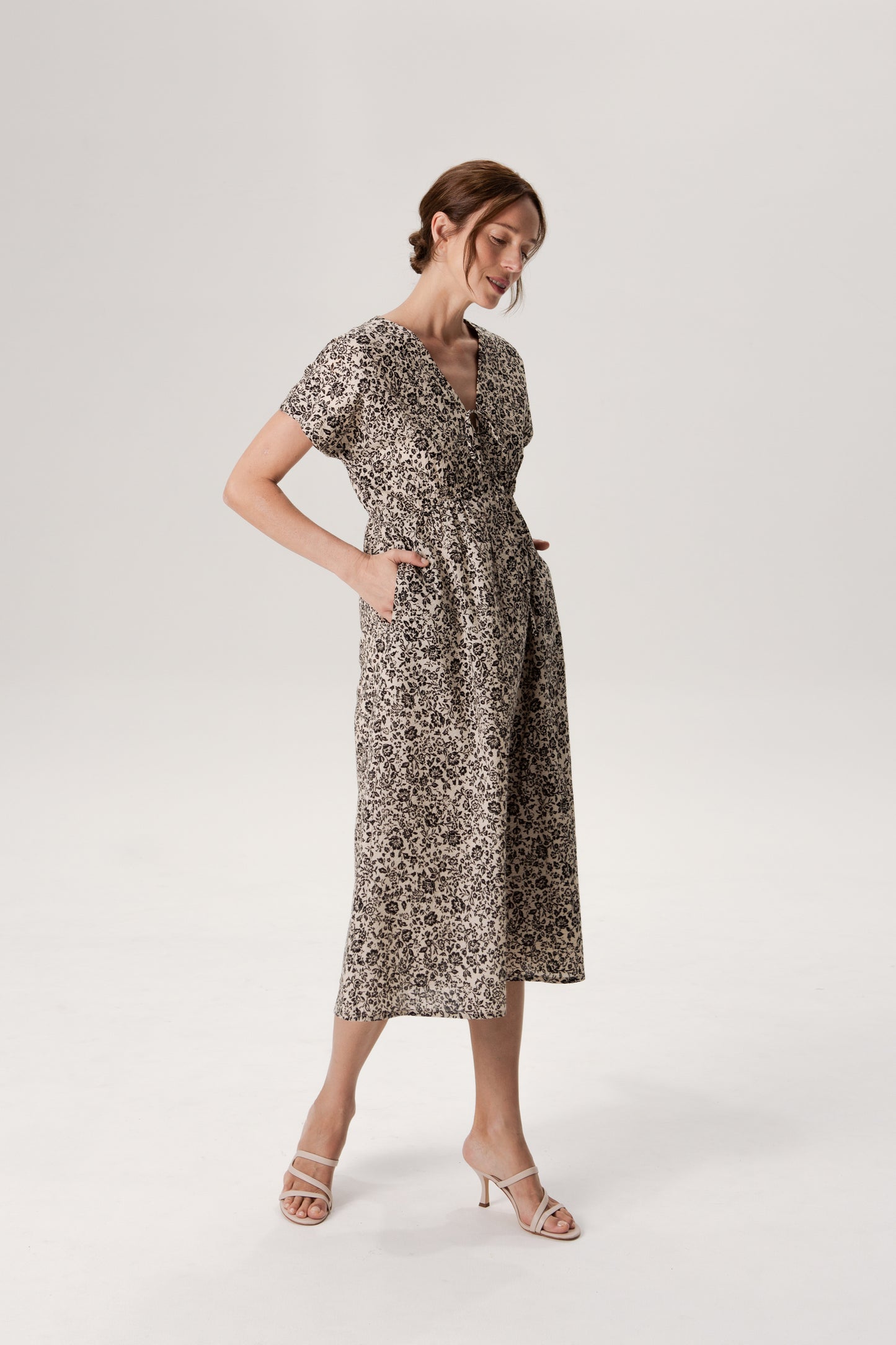 Relaxed Tie-Front Midi Dress - Ink