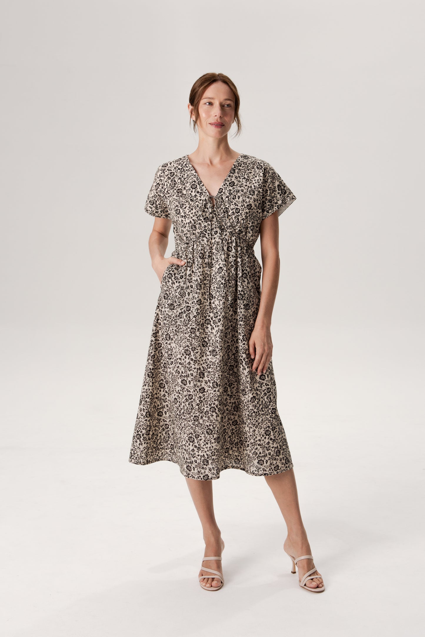 Relaxed Tie-Front Midi Dress - Ink