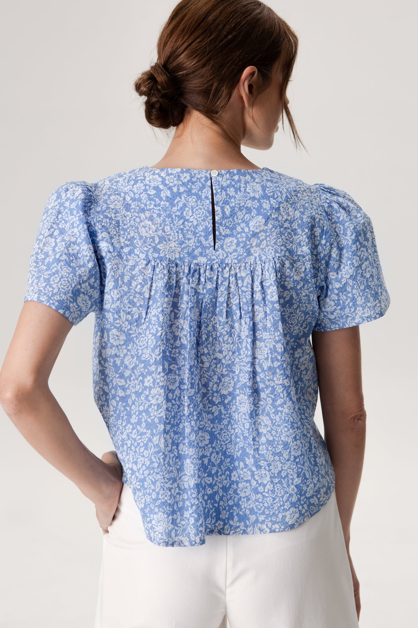 Weekend Gathered Blouse - Soft Blue