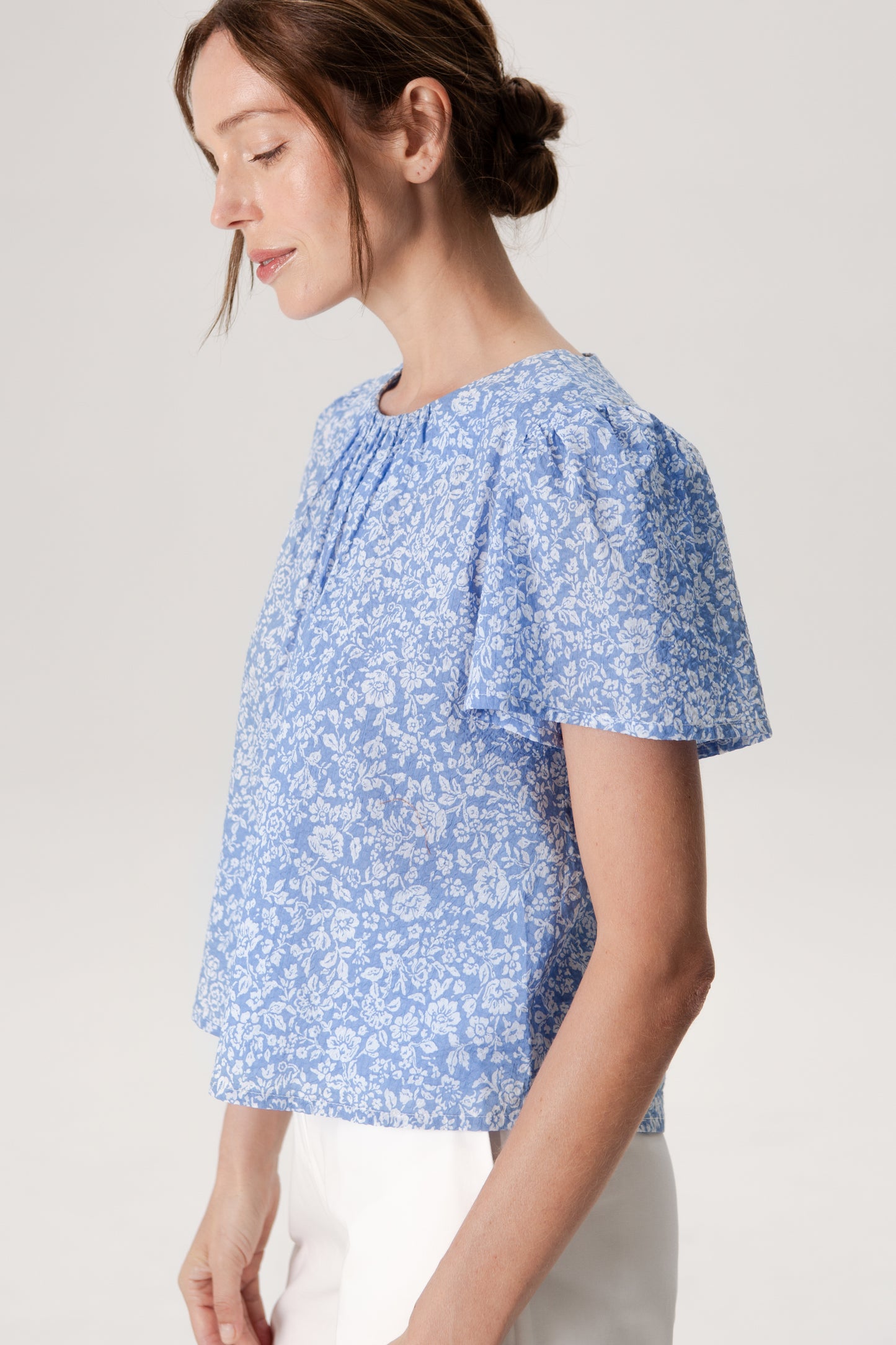 Weekend Gathered Blouse - Soft Blue