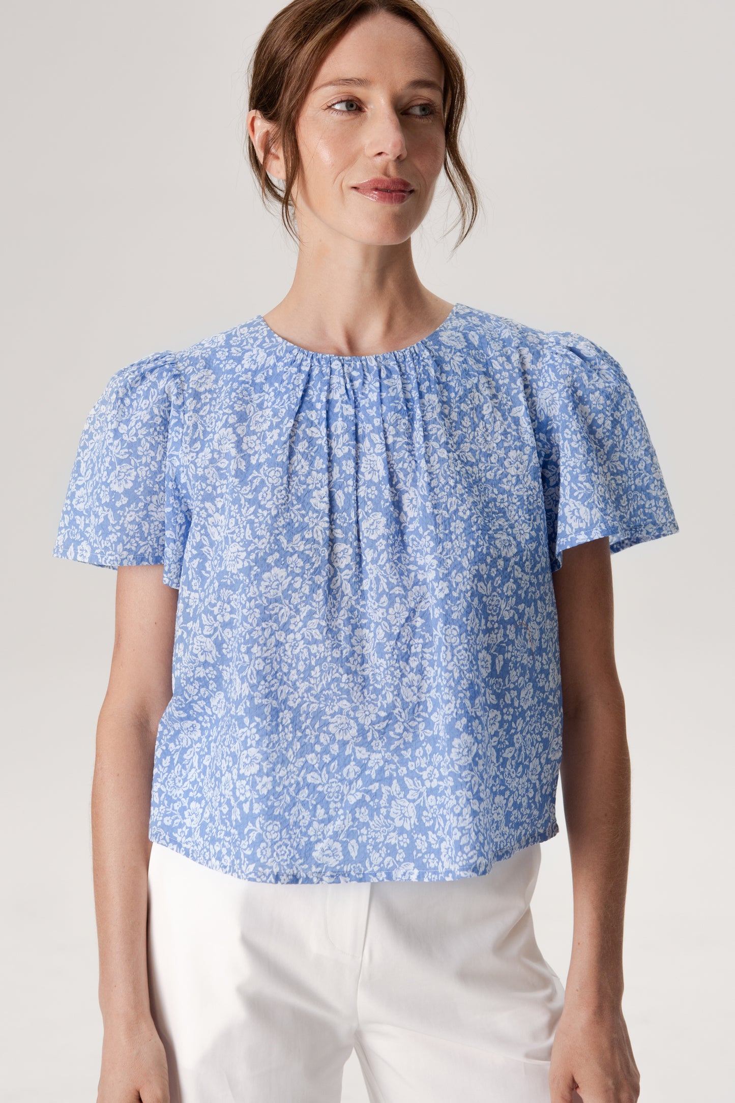 Weekend Gathered Blouse - Soft Blue