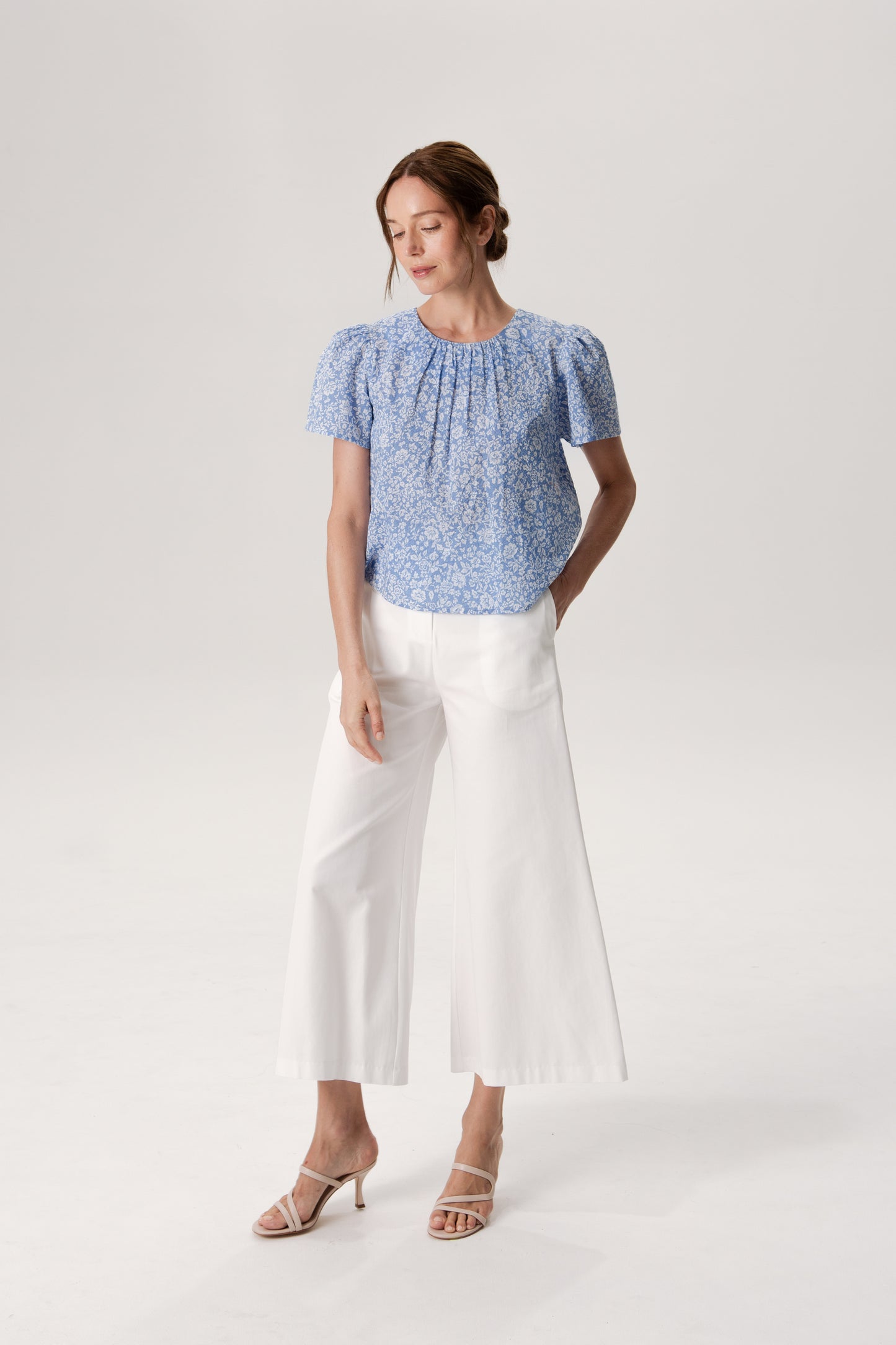 Weekend Gathered Blouse - Soft Blue