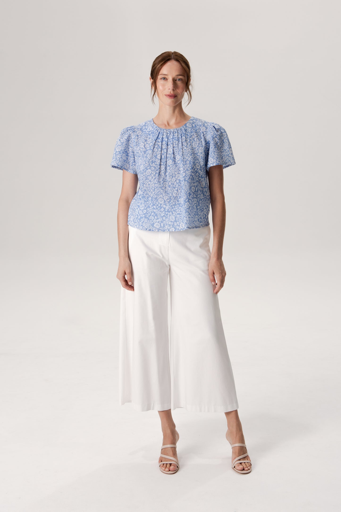 Weekend Gathered Blouse - Soft Blue