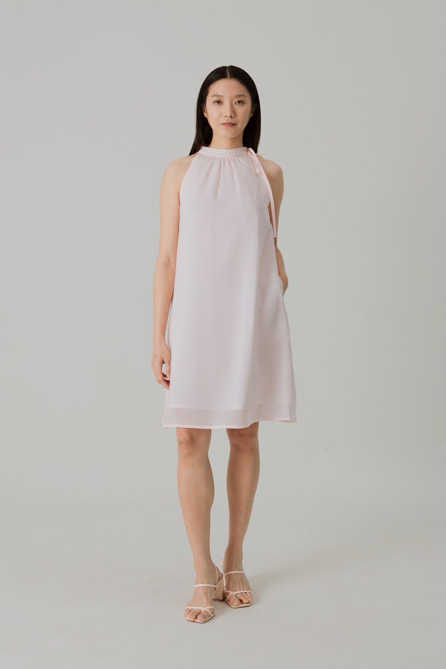 Aire Mini Dress with Stand Collar - Pink Blossom