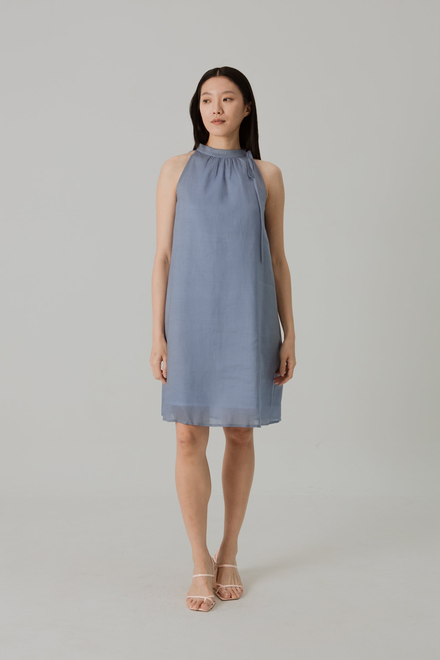 Aire Mini Dress with Stand Collar - Sky