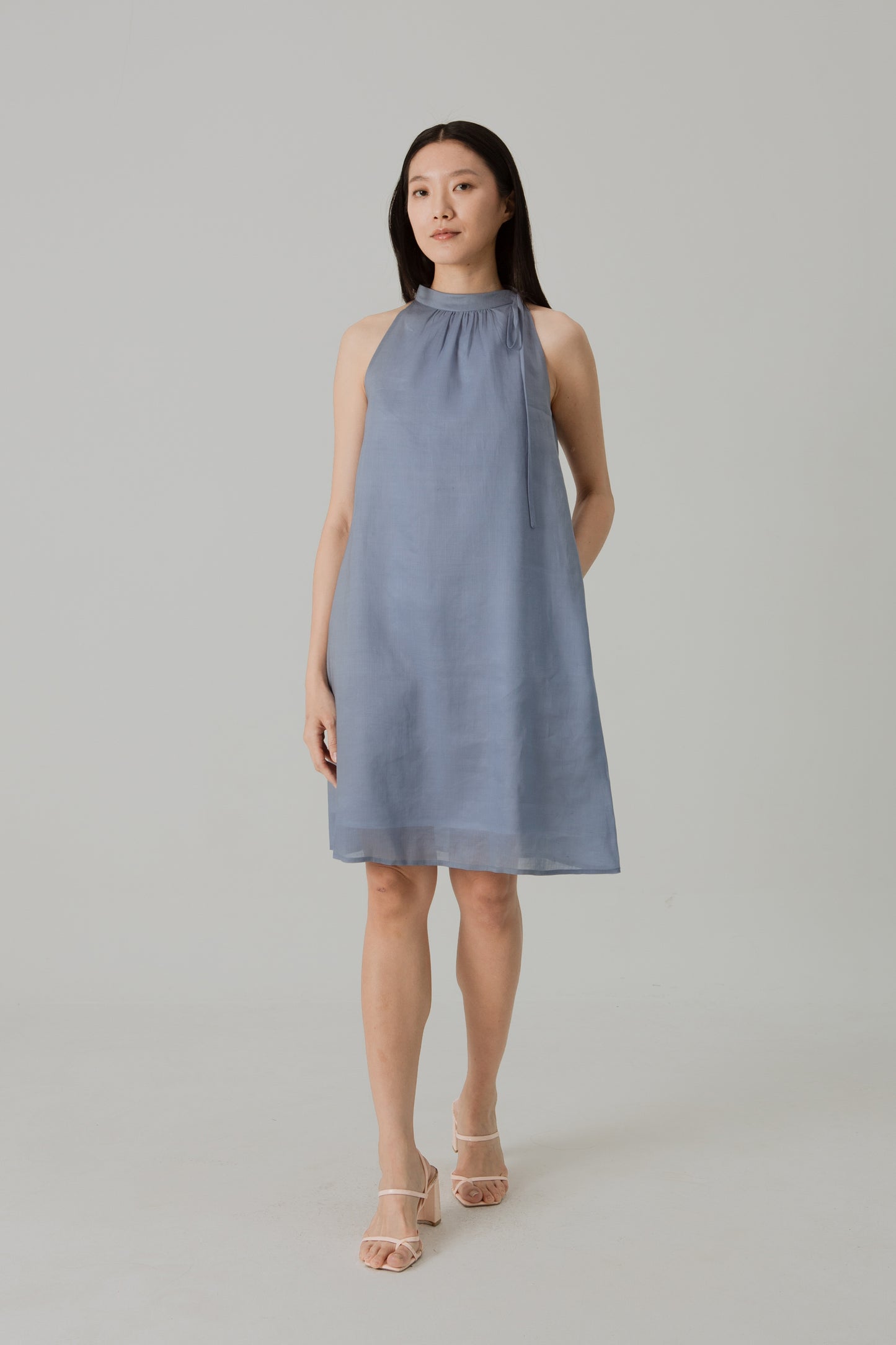 Aire Mini Dress with Stand Collar - Sky