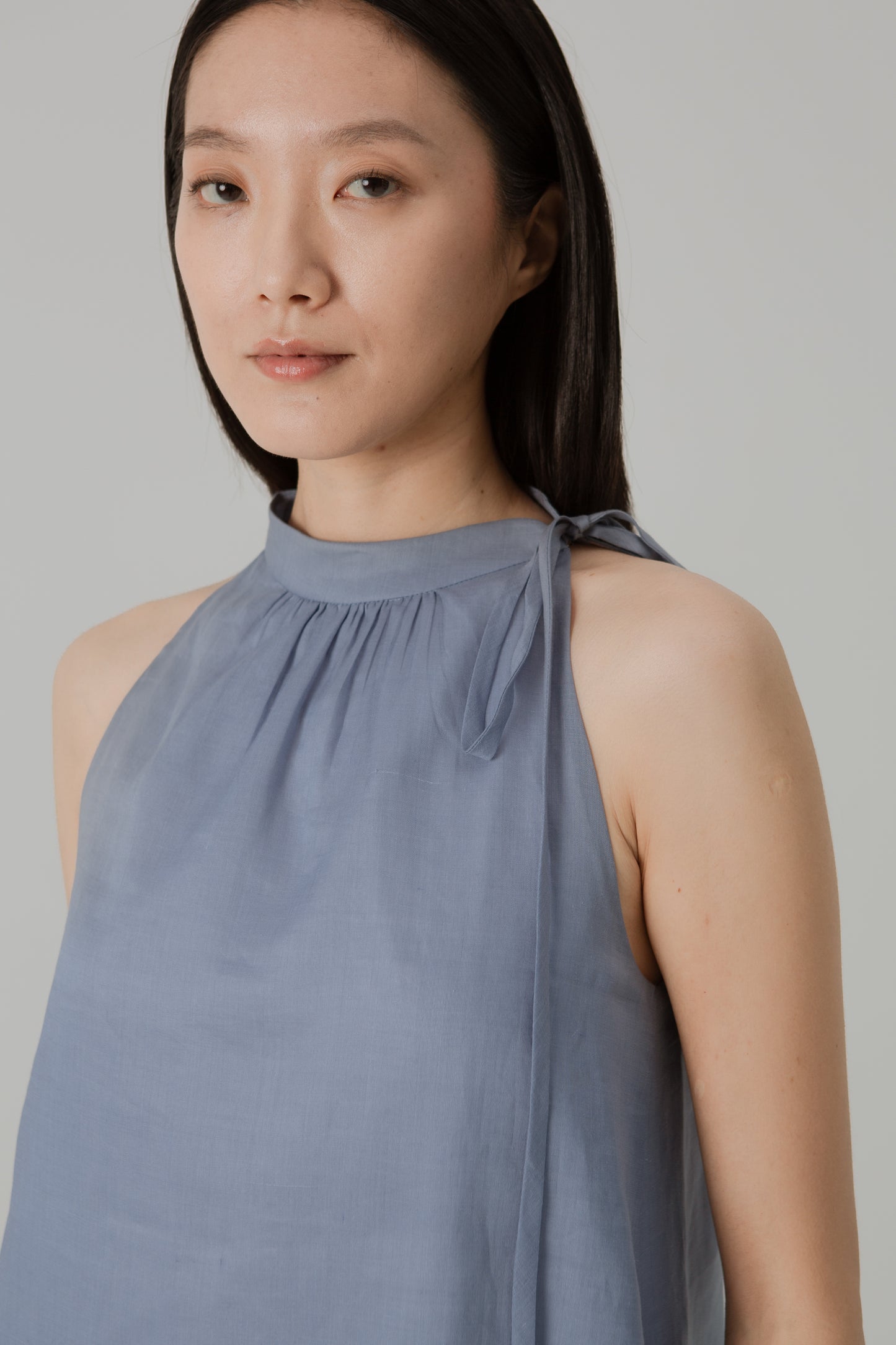 Aire Mini Dress with Stand Collar - Sky