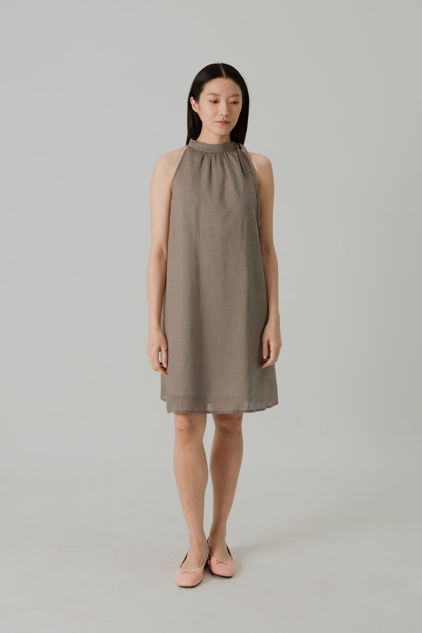 Aire Mini Dress with Stand Collar - Taupe