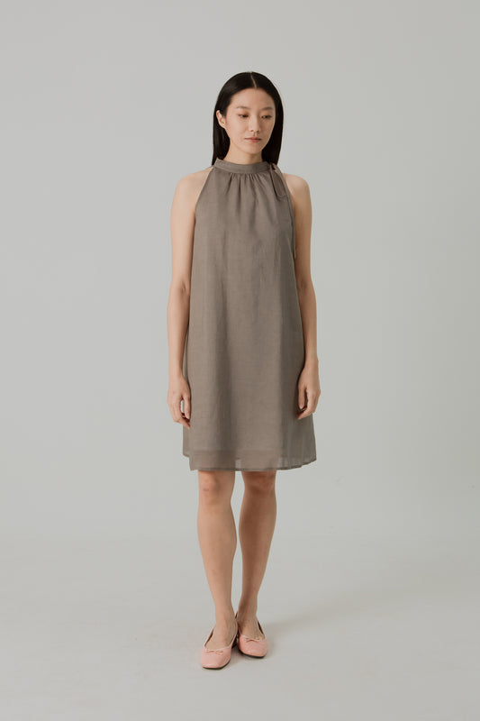 Aire Mini Dress with Stand Collar - Taupe