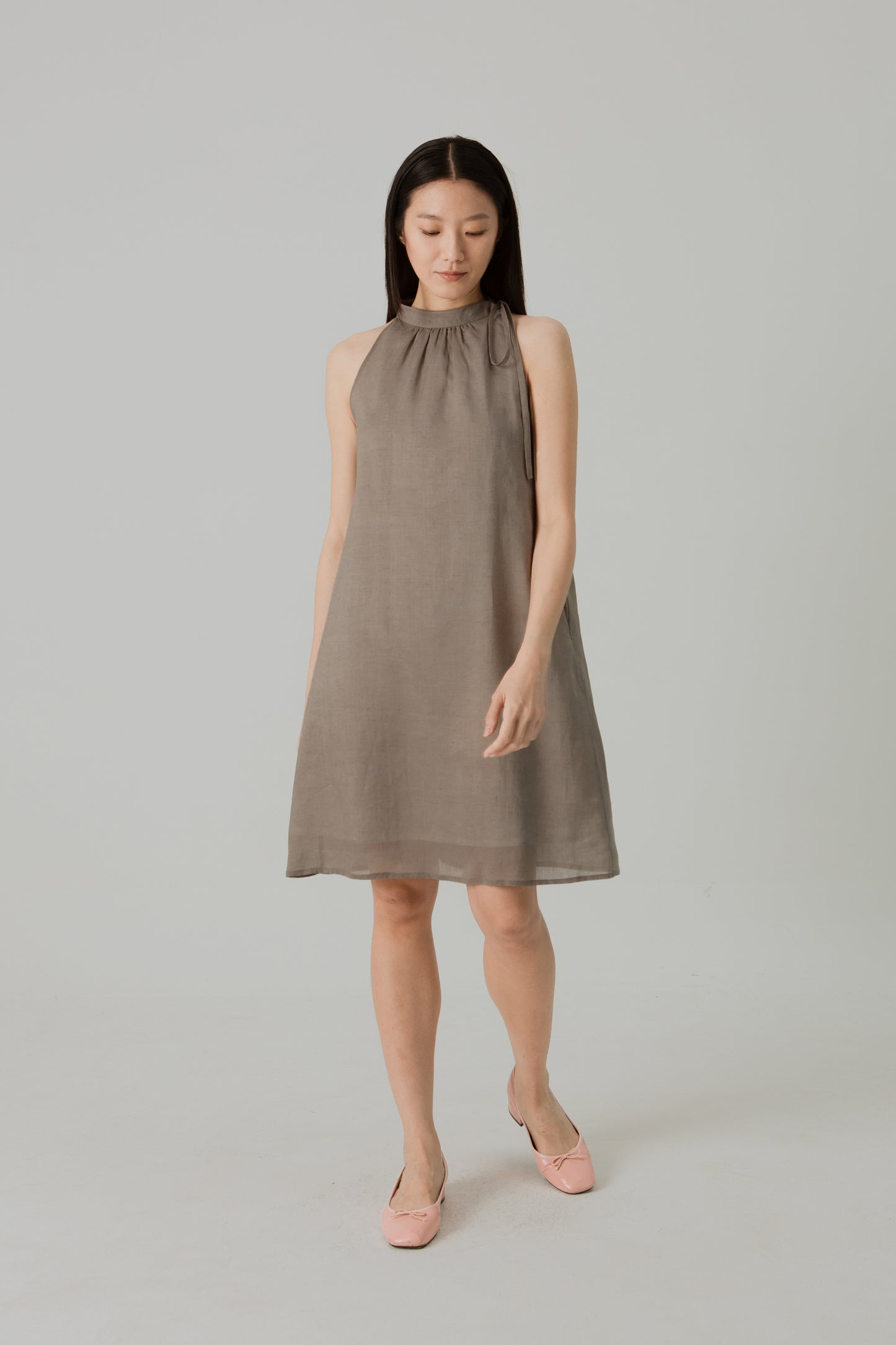 Aire Mini Dress with Stand Collar - Taupe