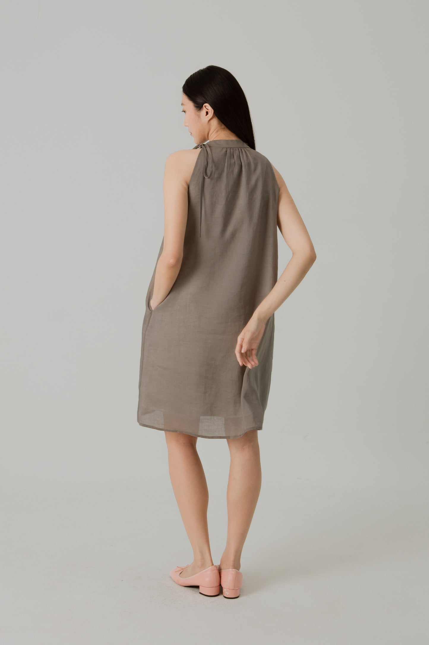 Aire Mini Dress with Stand Collar - Taupe