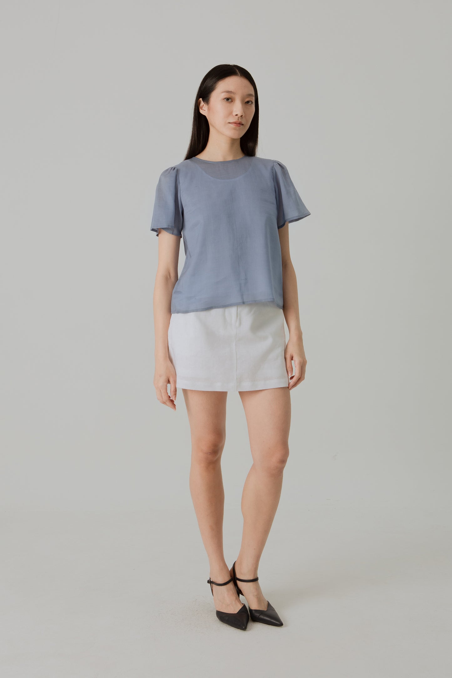 Aire Blouse with Flutter Sleeves - Sky