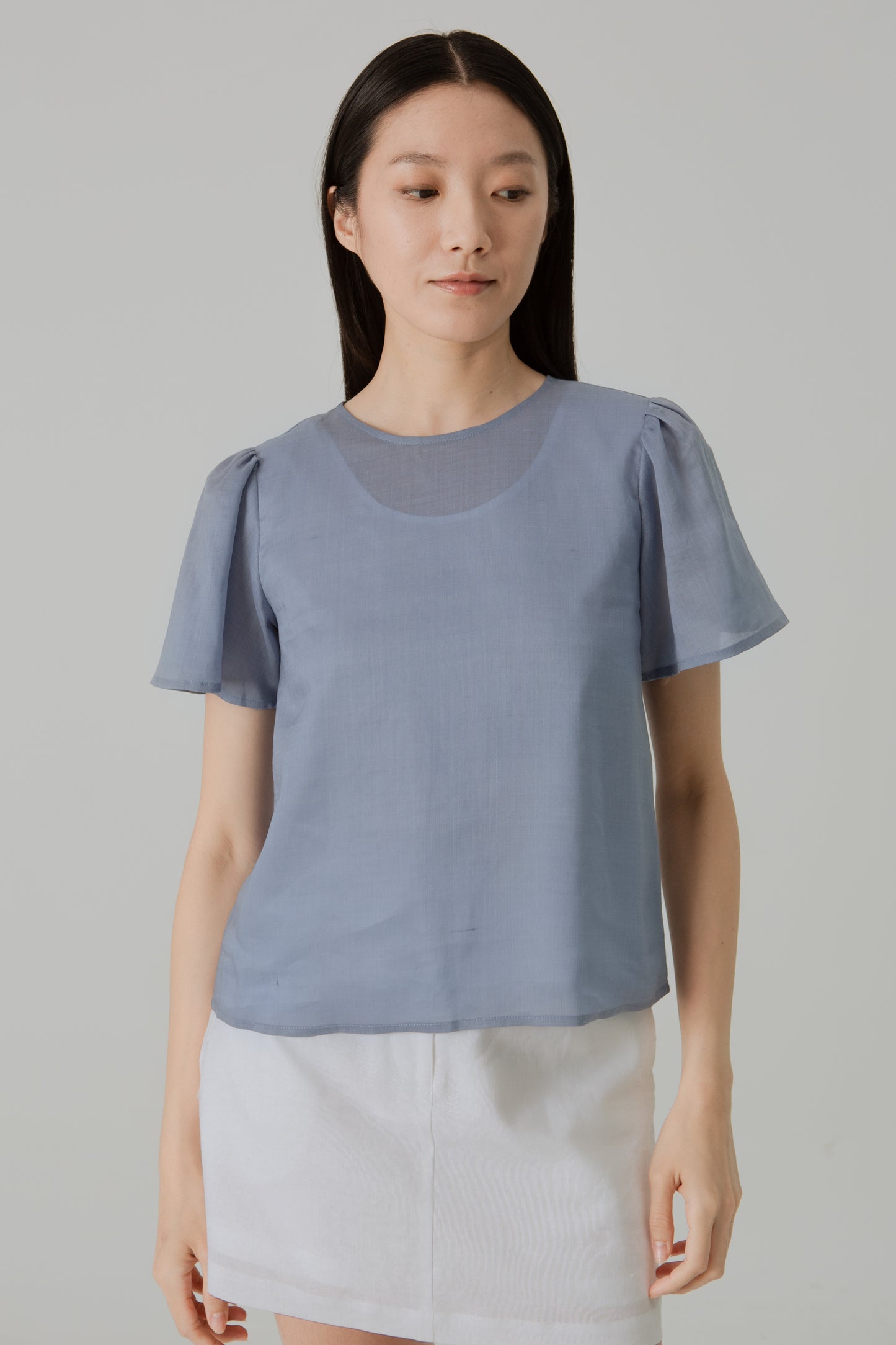 Aire Blouse with Flutter Sleeves - Sky