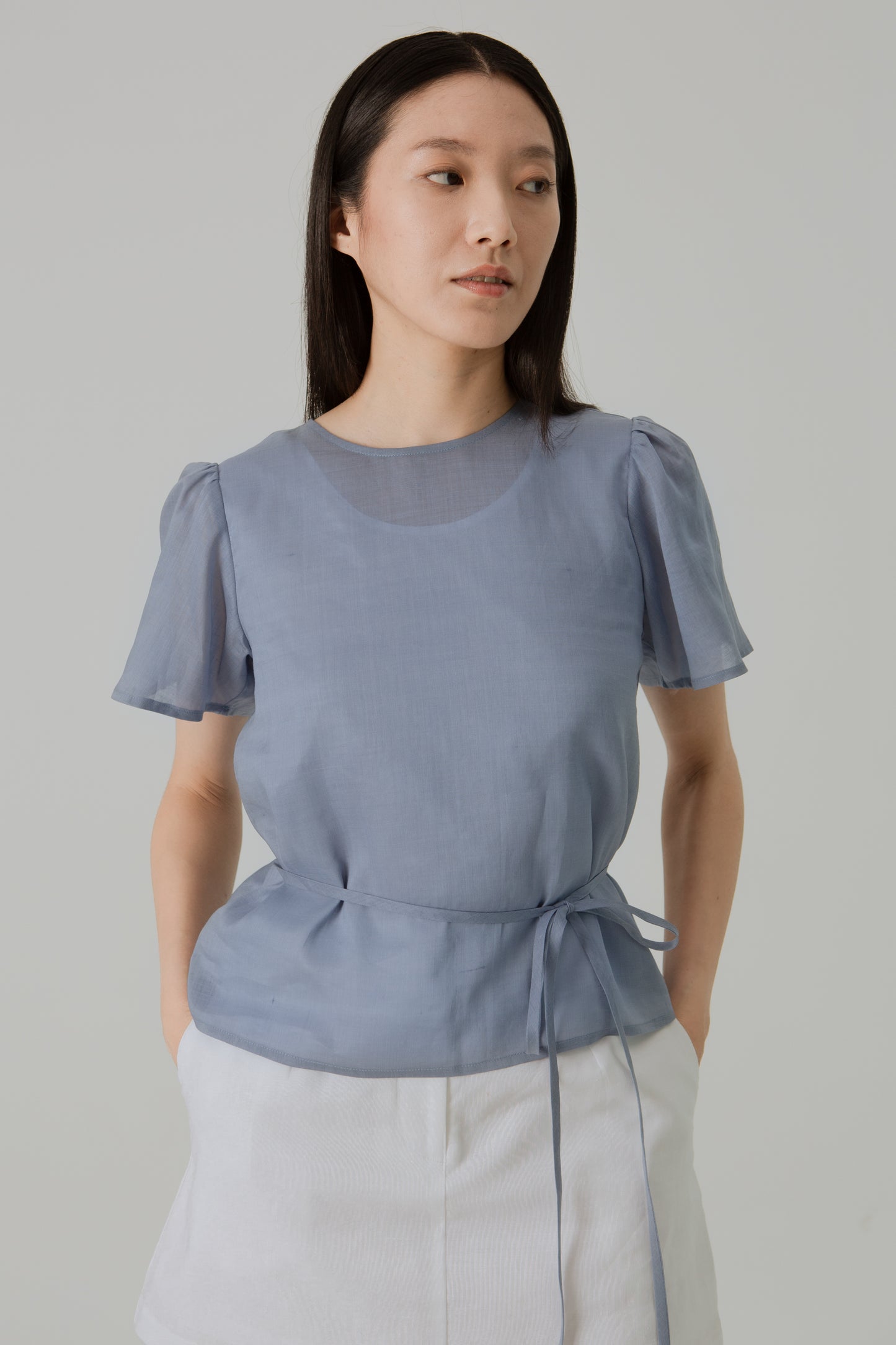 Aire Blouse with Flutter Sleeves - Sky