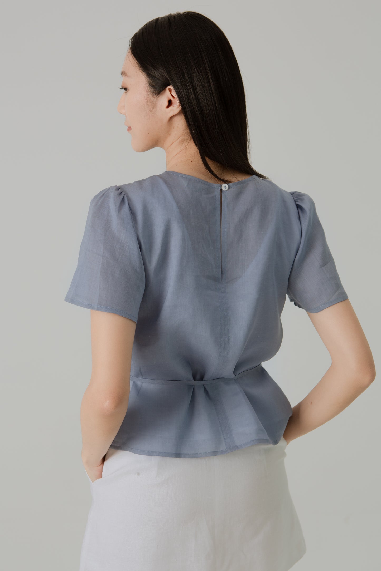 Aire Blouse with Flutter Sleeves - Sky