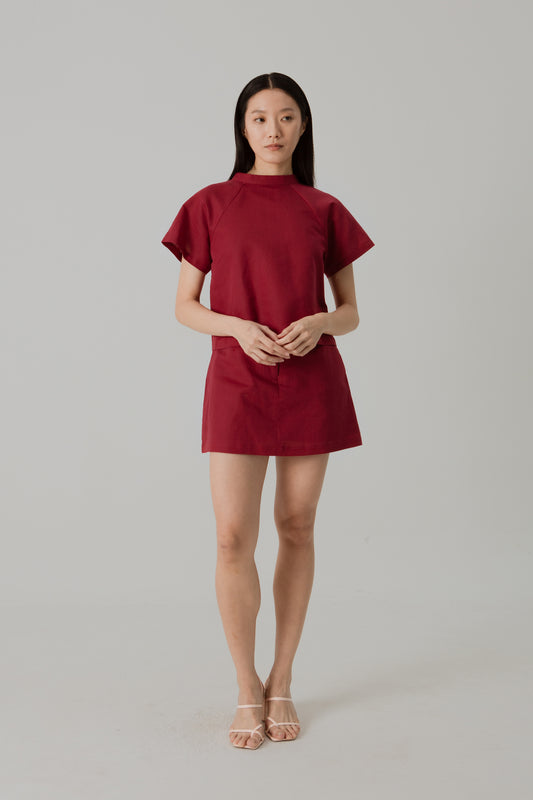 Mini A-Line Skorts in Linen - Cherry