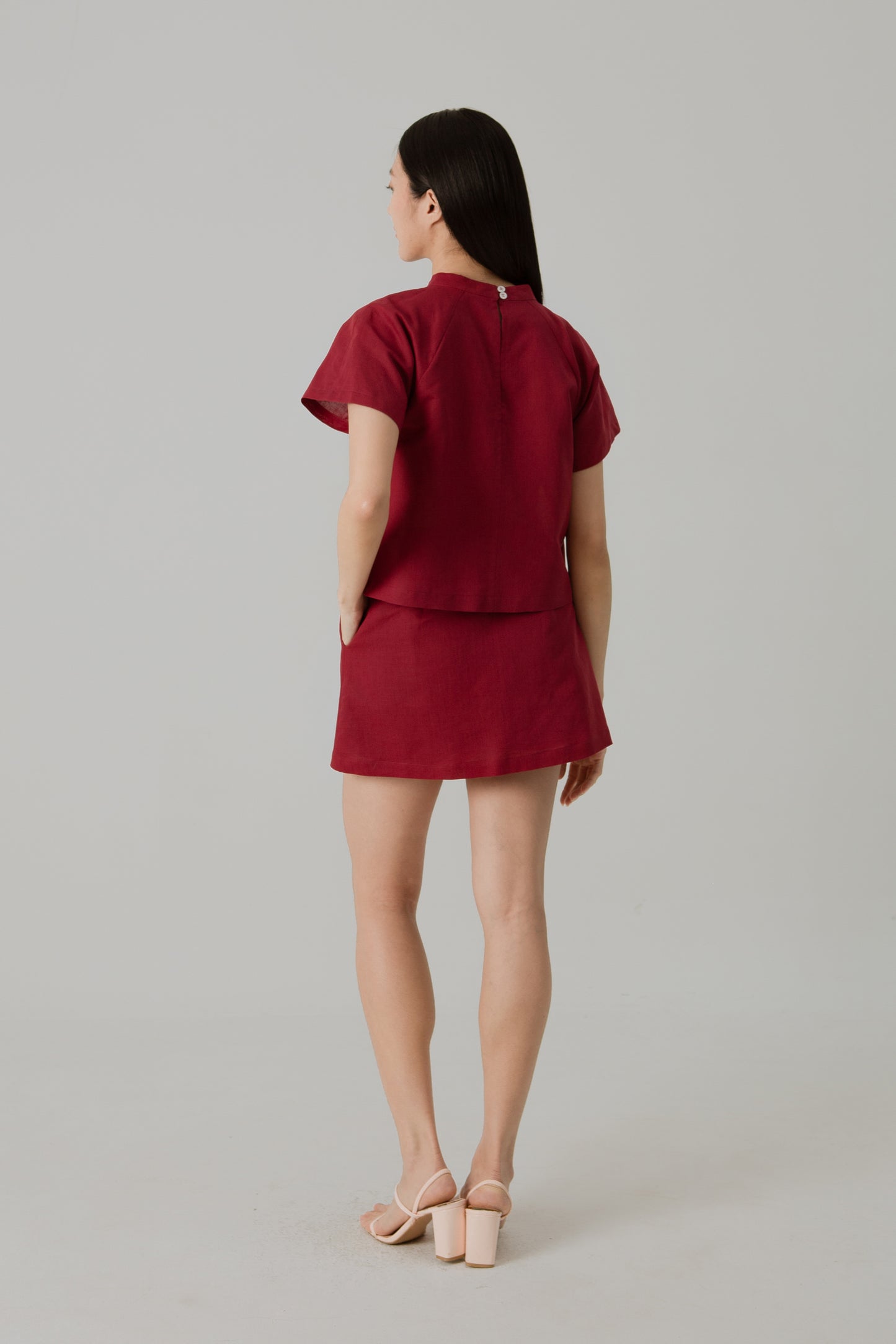 Mini A-Line Skorts in Linen - Cherry