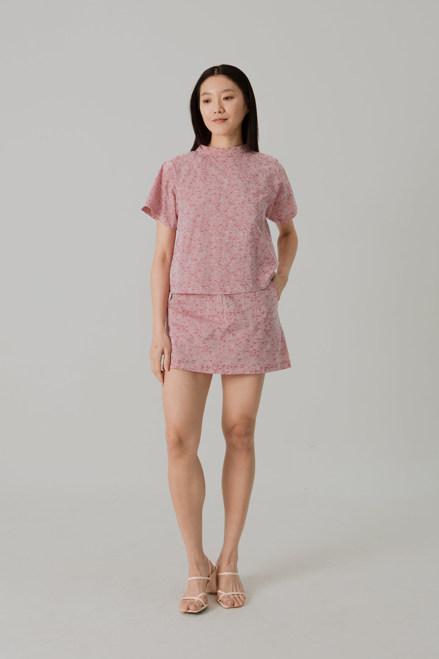 Mini A-Line Skorts in Floral Jacquard - Classic Red