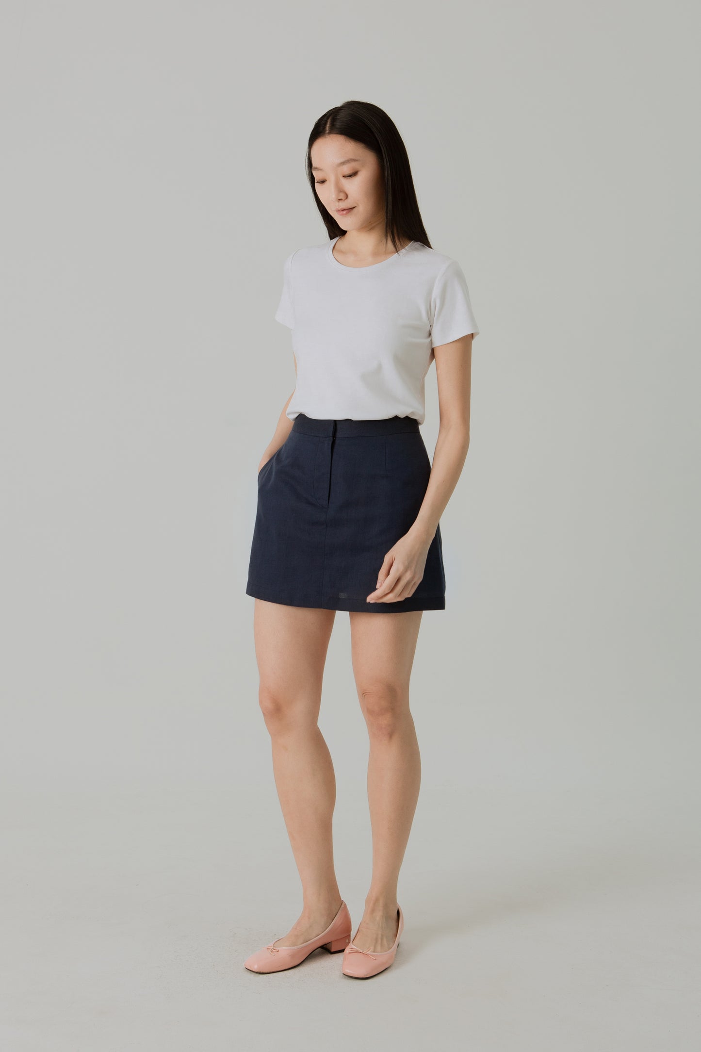 Mini A-Line Skorts in Linen - Midnight