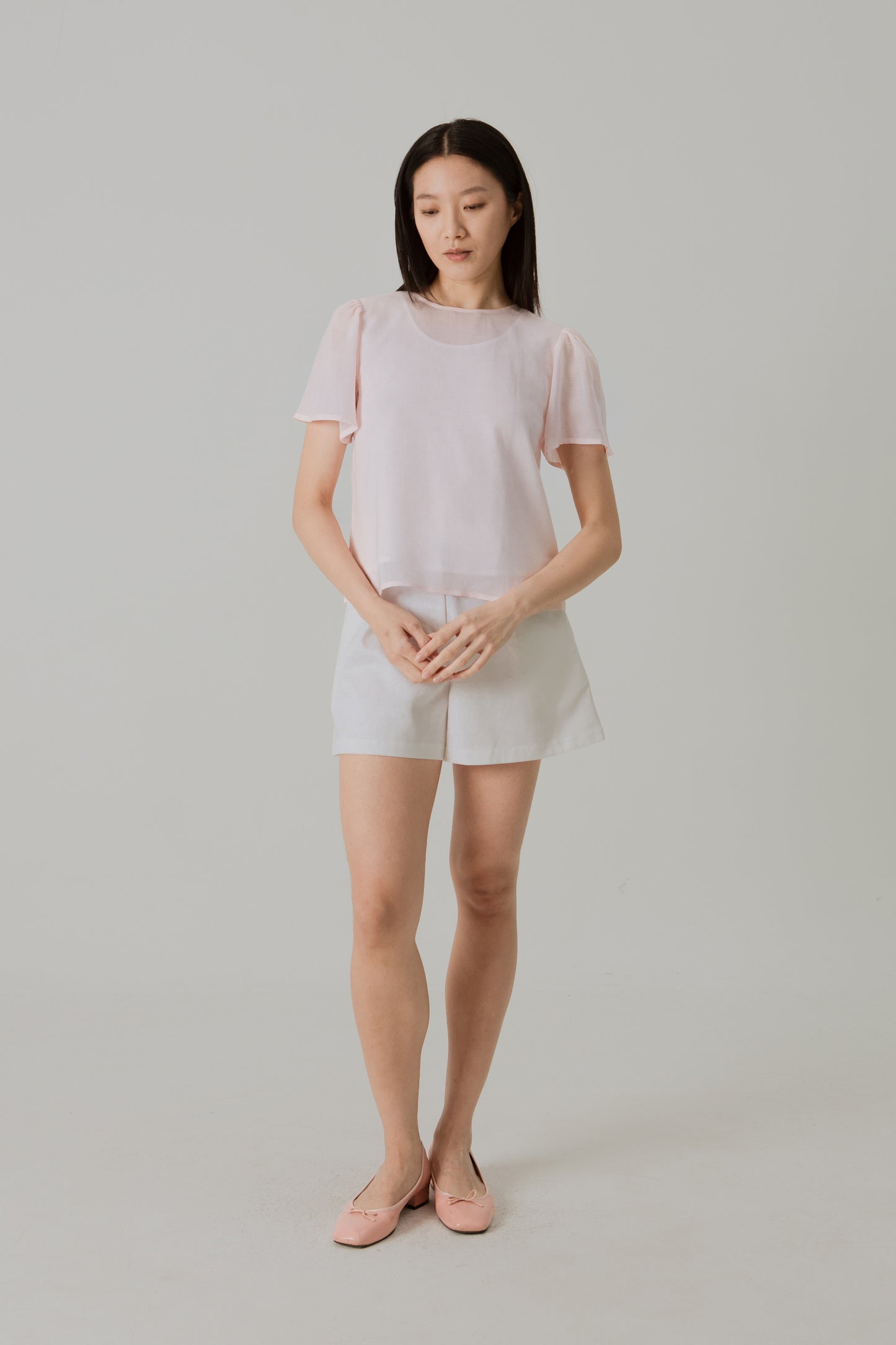 Aire Blouse with Flutter Sleeves - Pink Blossom