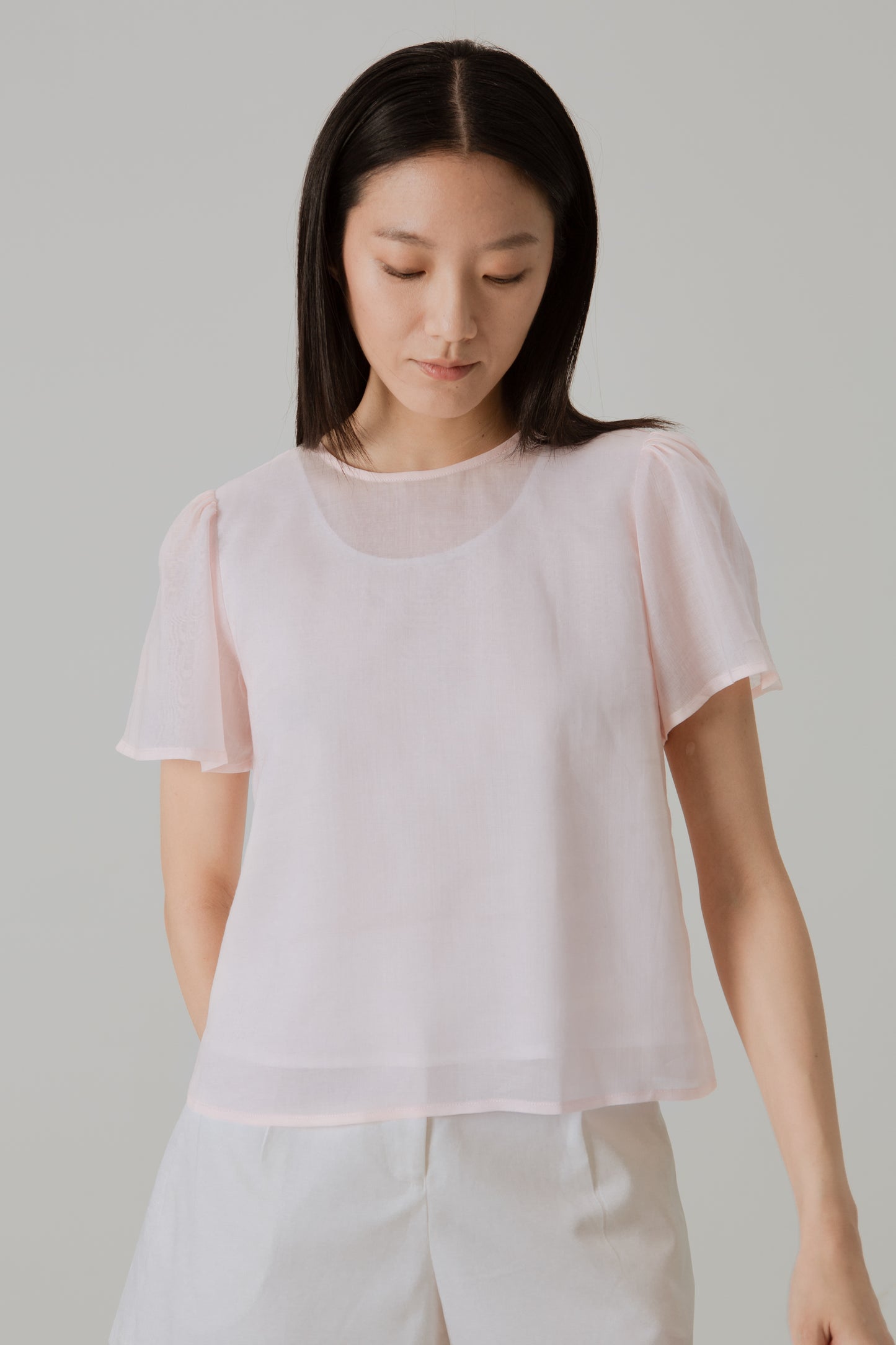 Aire Blouse with Flutter Sleeves - Pink Blossom