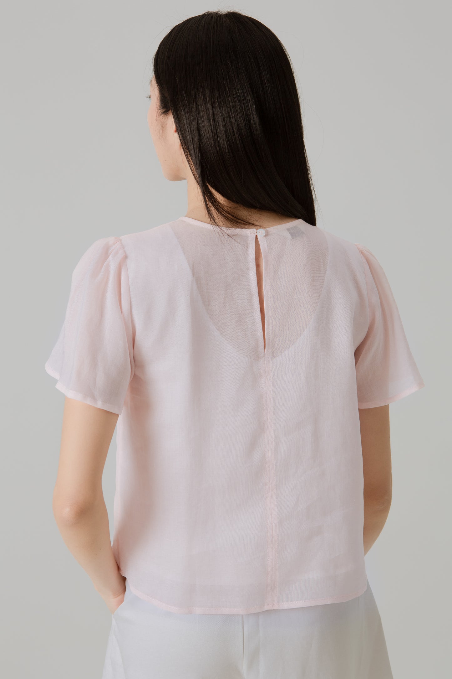 Aire Blouse with Flutter Sleeves - Pink Blossom