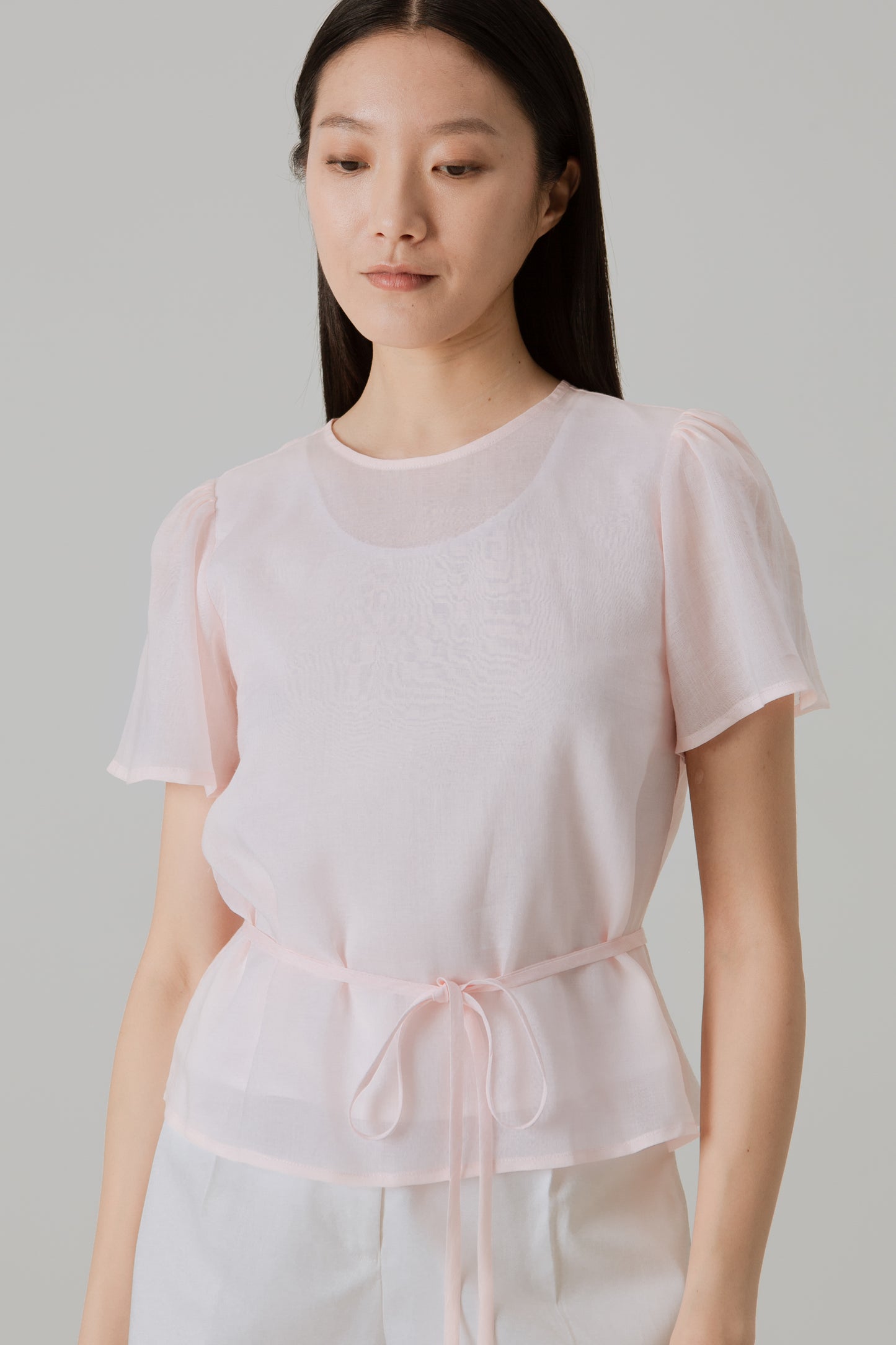 Aire Blouse with Flutter Sleeves - Pink Blossom