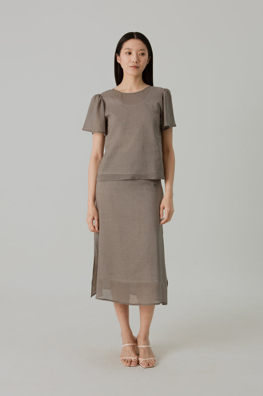Aire Midi Skirt with Tie-Ribbon - Taupe