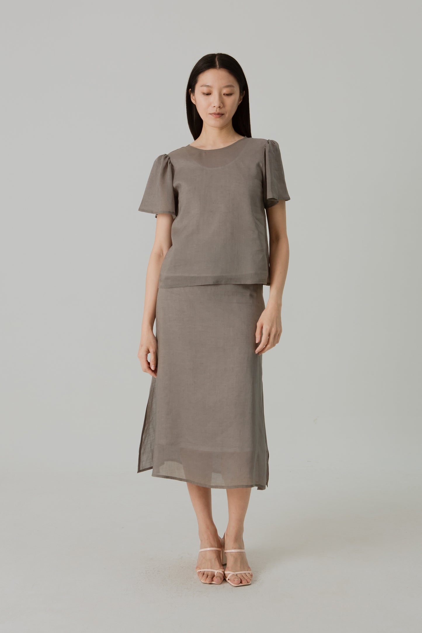 Aire Blouse with Flutter Sleeves - Taupe