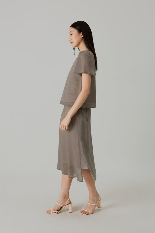 Aire Midi Skirt with Tie-Ribbon - Taupe