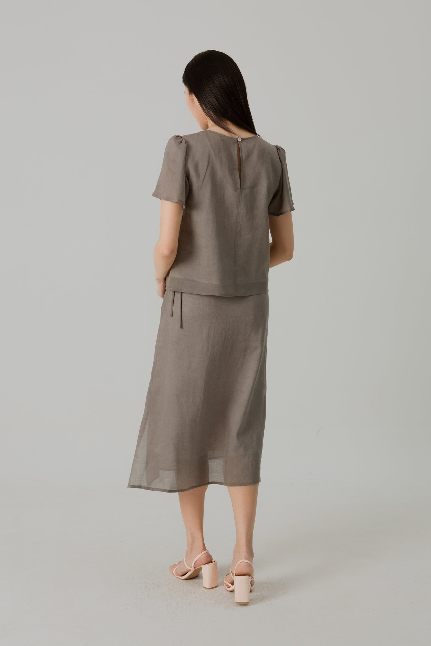 Aire Blouse with Flutter Sleeves - Taupe