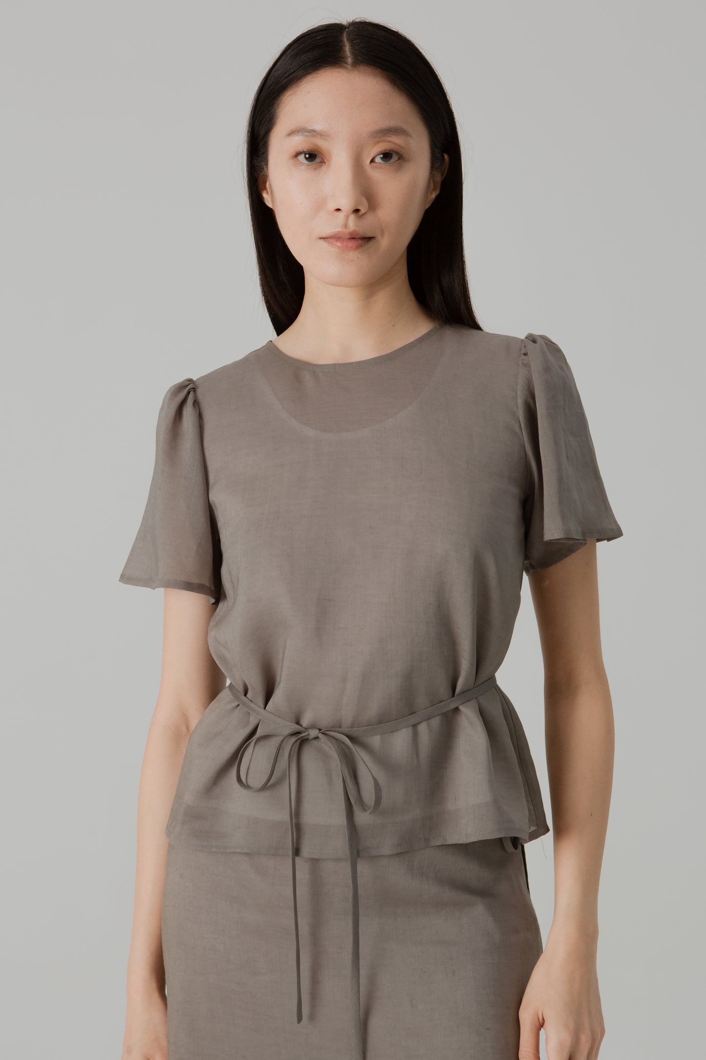Aire Blouse with Flutter Sleeves - Taupe