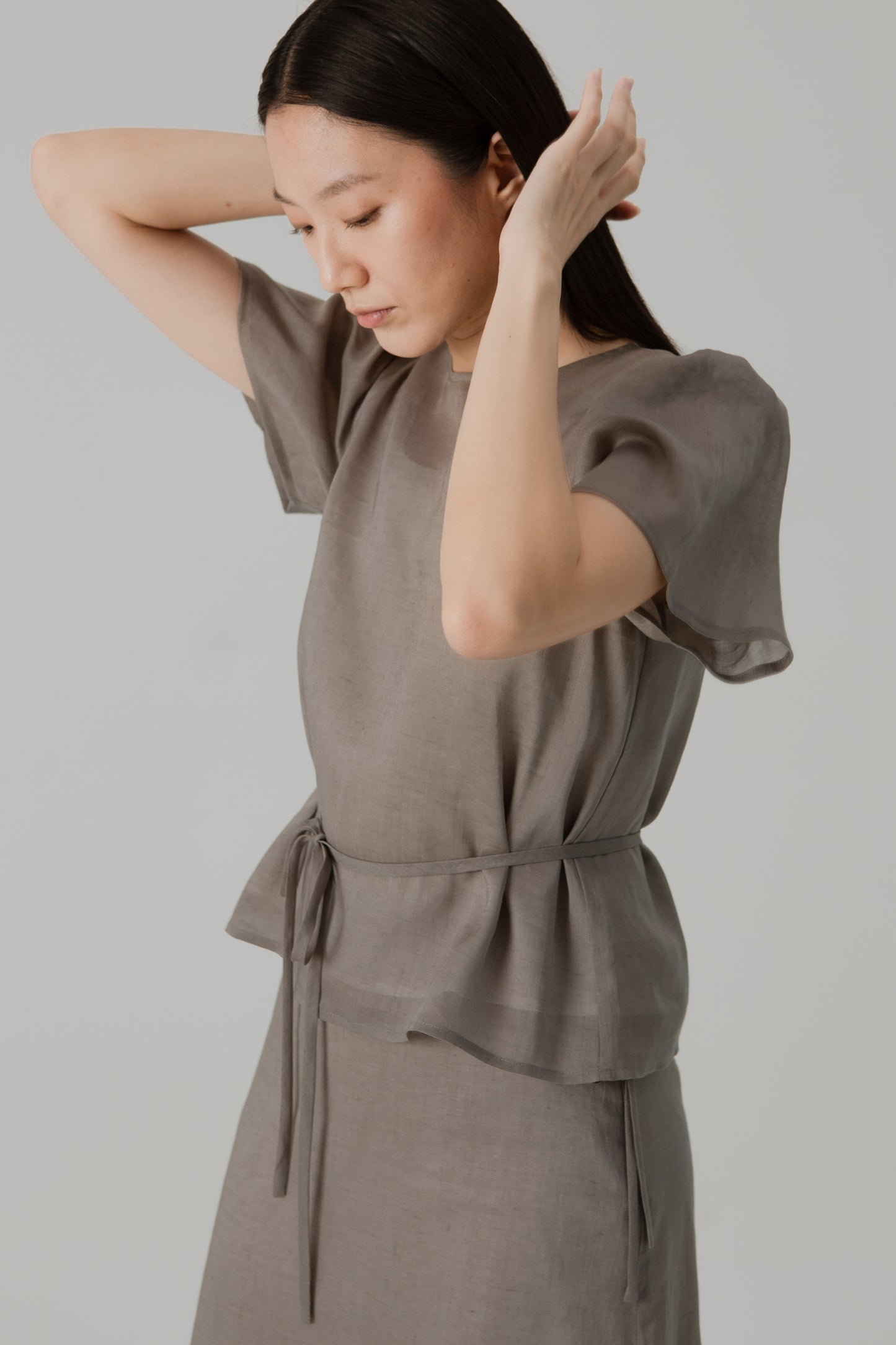 Aire Blouse with Flutter Sleeves - Taupe